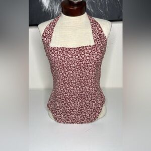 Free People Square Neck Halter Bodysuit Burgundy Crème Floral Cute Spring Top